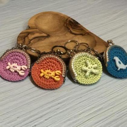Crochet Purse Orange Keychain Sea S..
