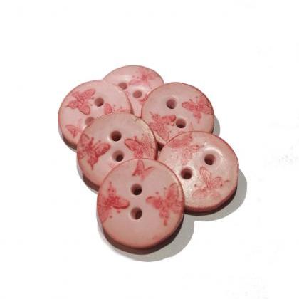 Poylmer Clay Button - Pink butterfl..