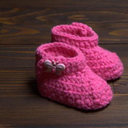 Crochet Winter Baby Set Girl Booties And Pom Pom..