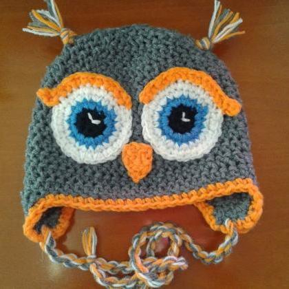 Crochet Hat, Owl, Crochet Owl Hat, Child Owl Hat,..