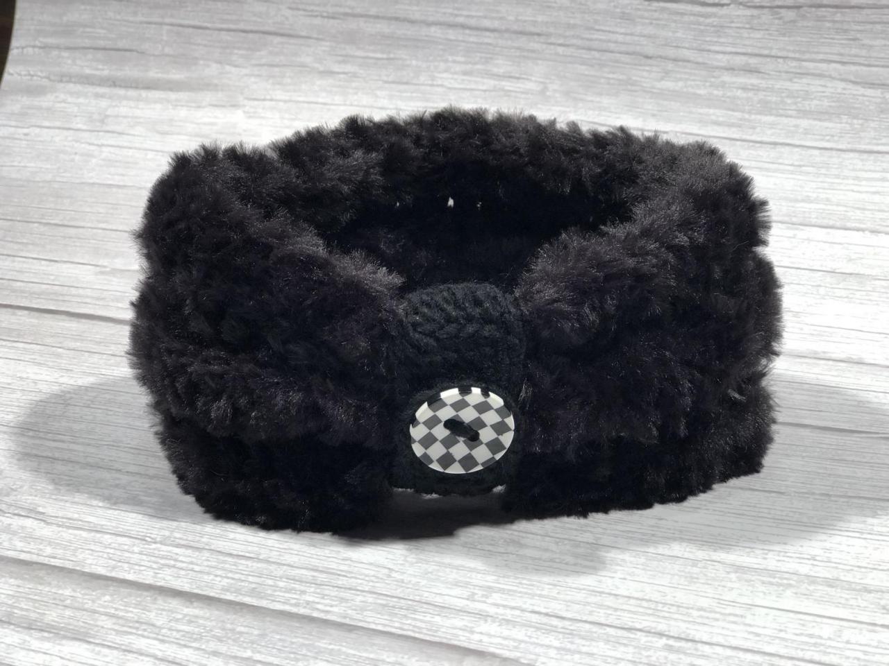 Crochet Earwarmer2 In 1 (with Or Without Button Ring), Adult Headband, Teen Headband, Soft Fake Furr