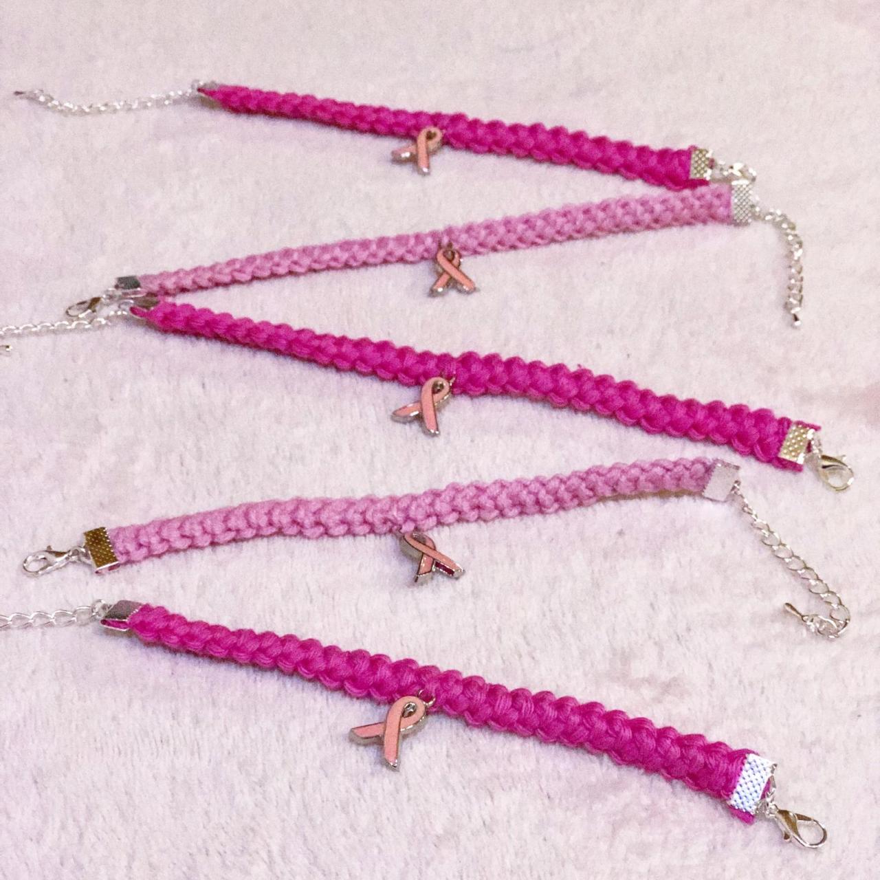 Crochet Bracelet - Limited Edition - Pink Bow- Breast Cancer Awareness- Simple Bracelet - Casual Bracelet - Chain Lobster Clasps Conn