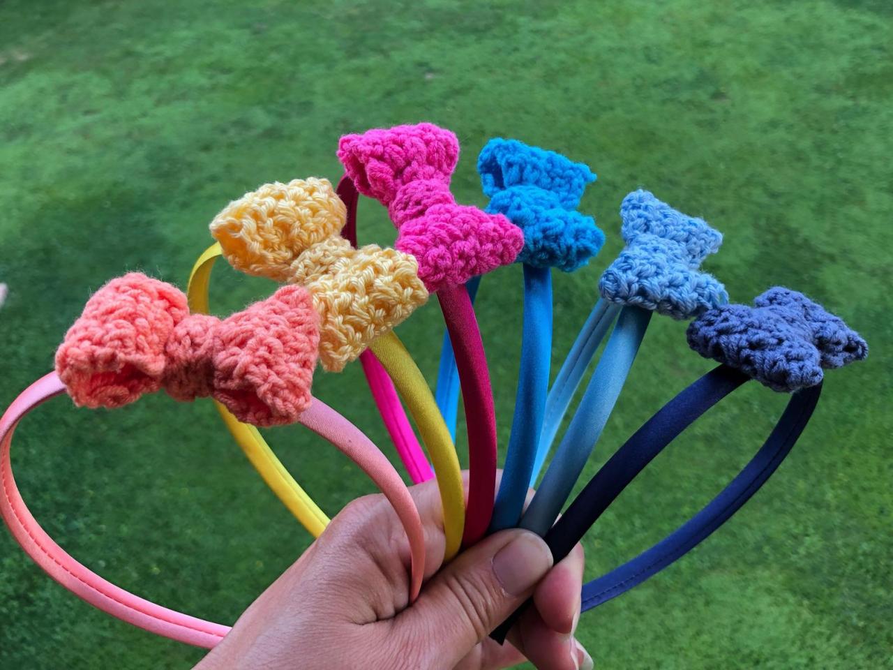 Cute Satin Headband Colorful Women Adult Kids Girls with Crochet Bow