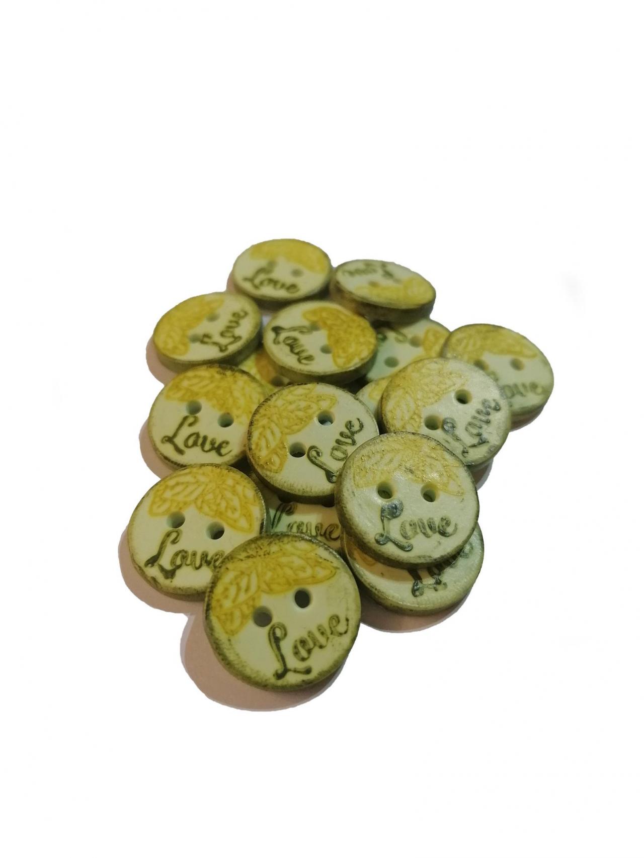 Poylmer Clay Button - Green Love - 2cm (0,8 inch)