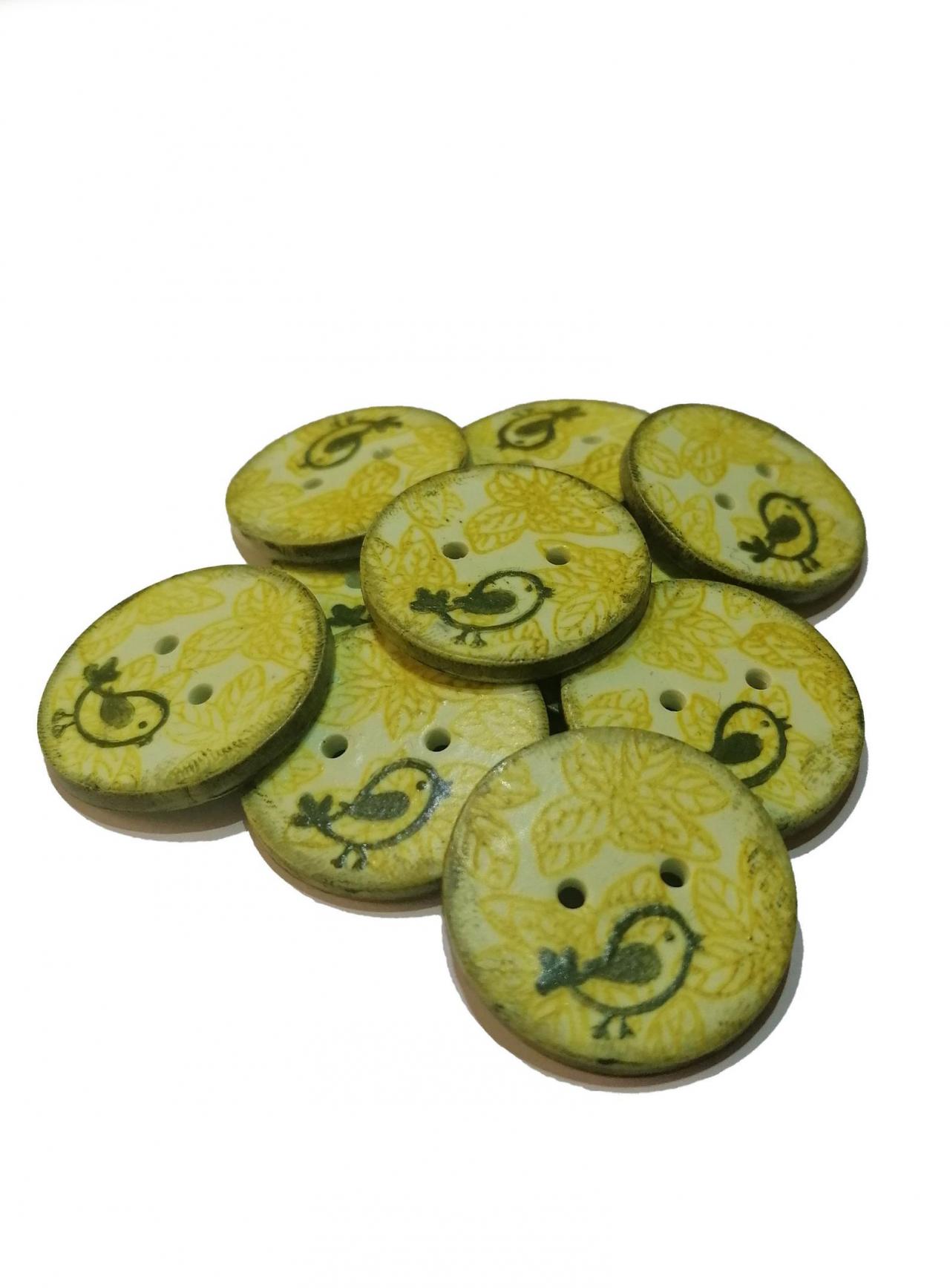Poylmer Clay Button - Green Birds - 2cm (0,8 inch)