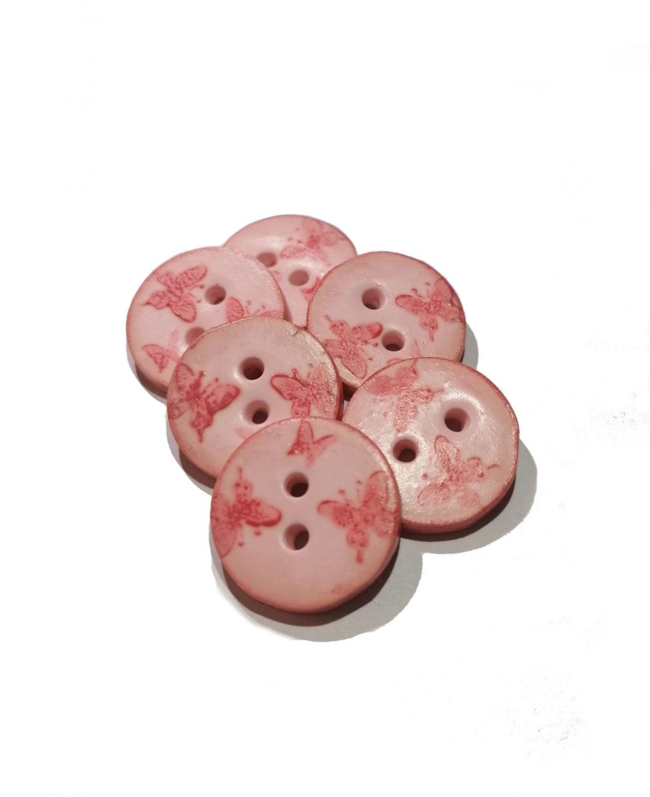 Poylmer Clay Button - Pink butterfly - 2cm (0,8 inch)