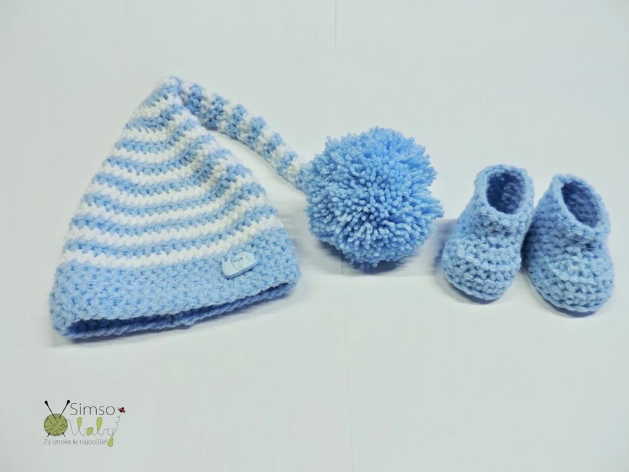 Crocheted Set, Baby Set Hat And Booties