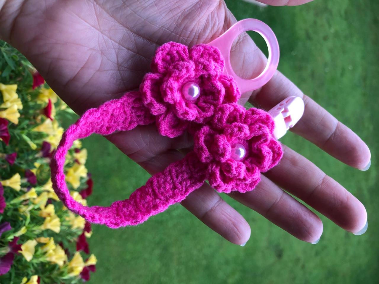 Pacifier Holder - Crochet Pacifier Holder - Baby Pacifier Holder - Pink