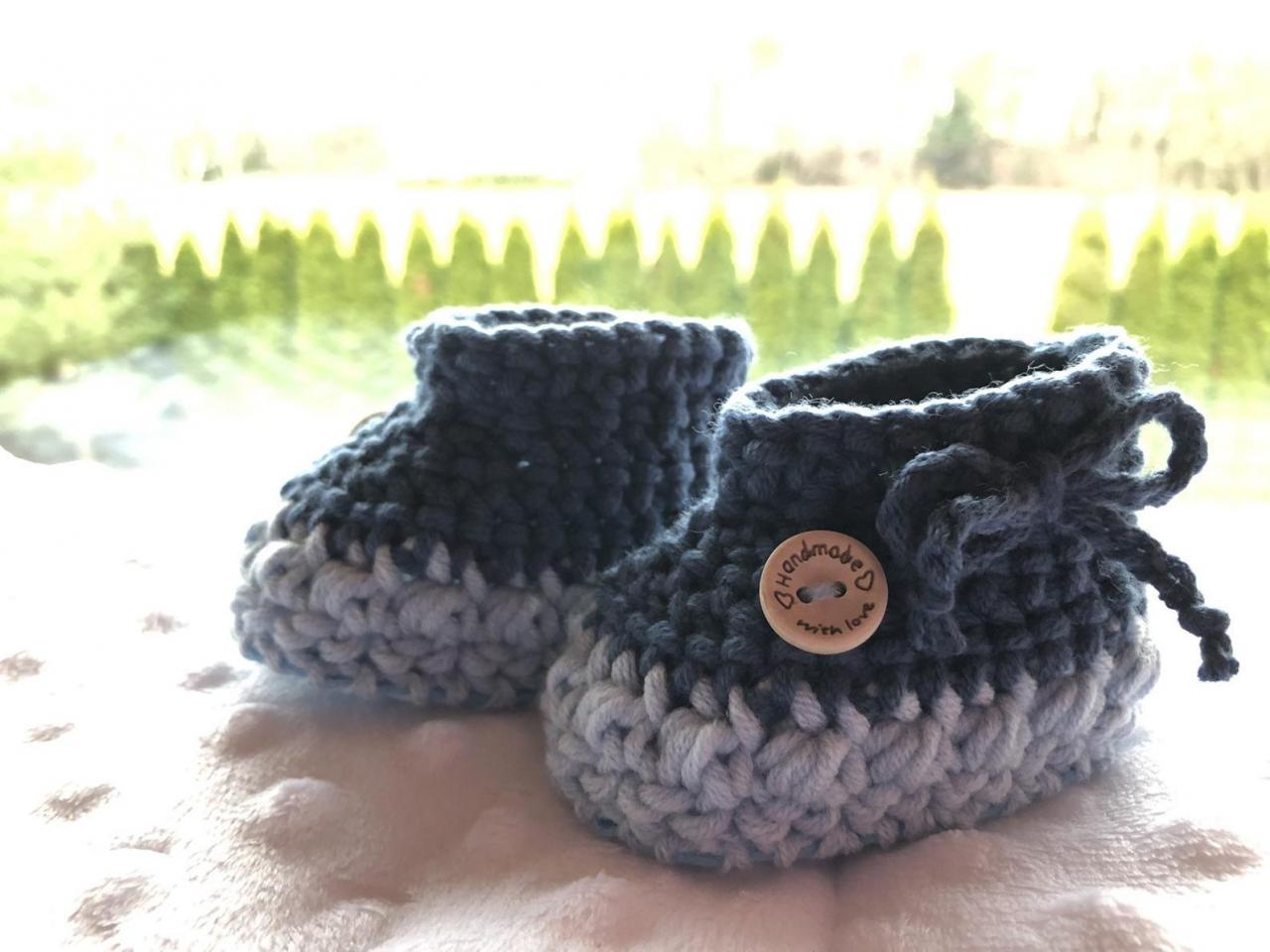 Crocheted Slippers - Cotton - Crochet - Baby Gift - Baby Boy (0-3 Months )