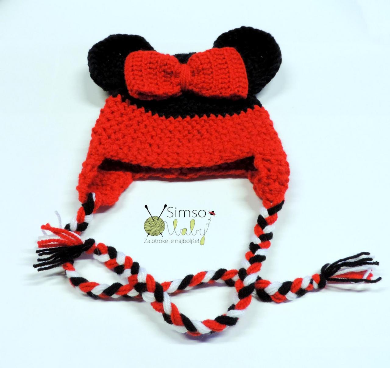 Crochet Hat, Minimouse Red Hat, Minimouse Costume Hat, Newborn Hat, Children Costume, Photo Prop Costume