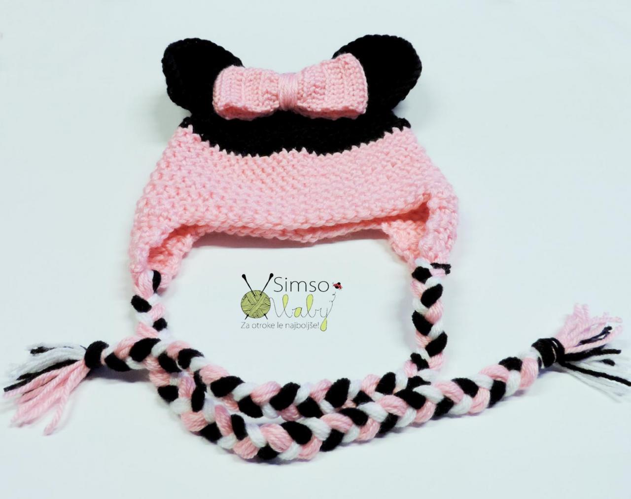 Crochet Hat, Minimouse Pink Hat, Minimouse Costume Hat, Newborn Hat, Children Costume, Photo Prop Costume