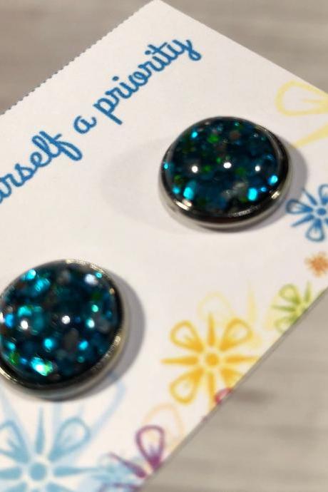 Cabochon Earring, Cabochon Earring 12mm, Black, Gift, Jewelry, Earings, Stainless Steel