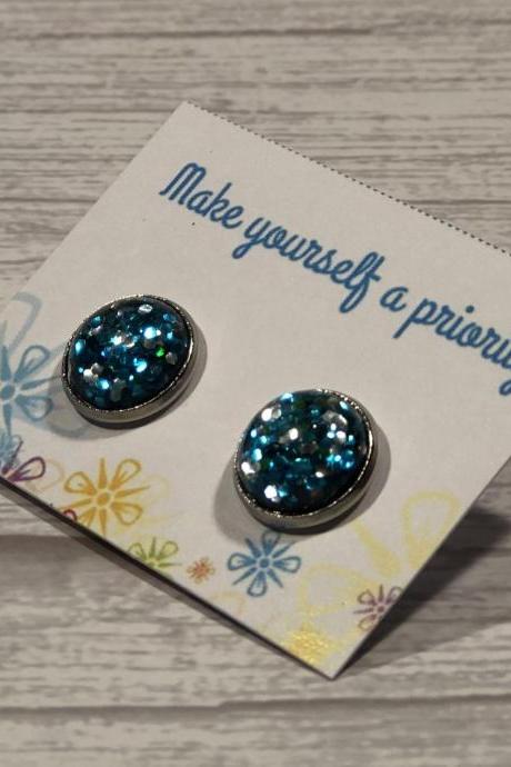 Cabochon Earring, Cabochon Earring 12mm, Black, Gift, Jewelry, Earings, Stainless Steel