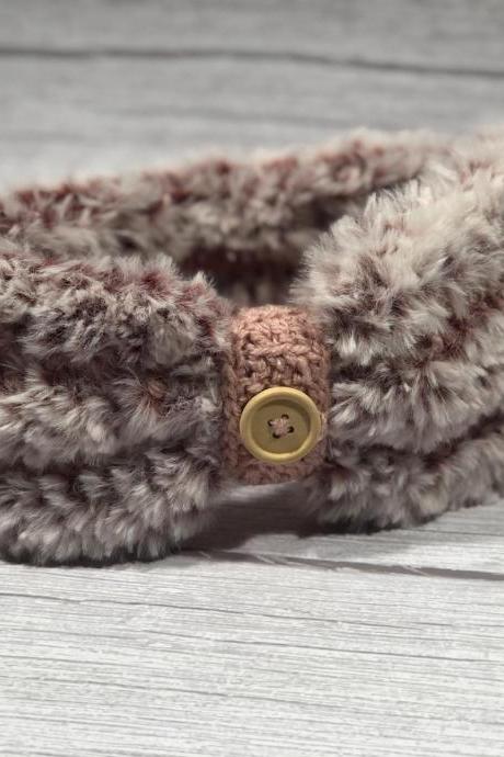 Crochet Earwarmer, 2 In 1 (with Or Without Button Ring), Adult Headband, Teen Headband, Soft Fake Furr