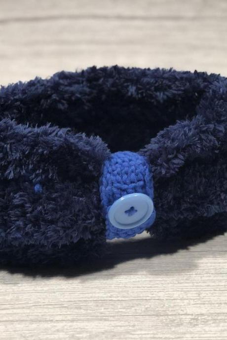 Crochet earwarmer, 2 in 1 (with or without button ring), Adult headband, Teen headband, Soft Fake Furr