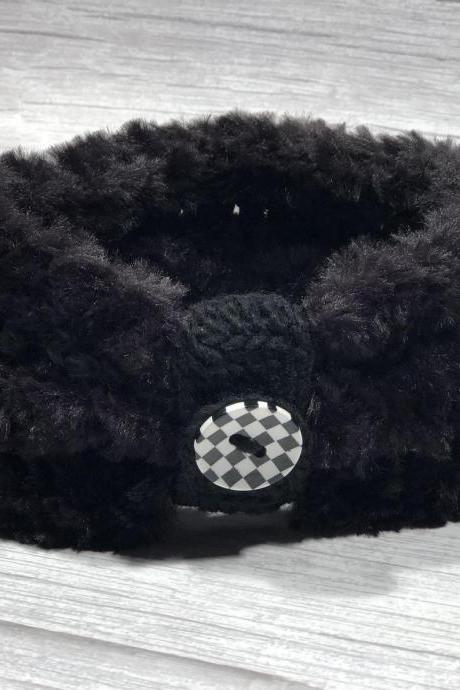 Crochet earwarmer2 in 1 (with or without button ring), Adult headband, Teen headband, Soft Fake Furr