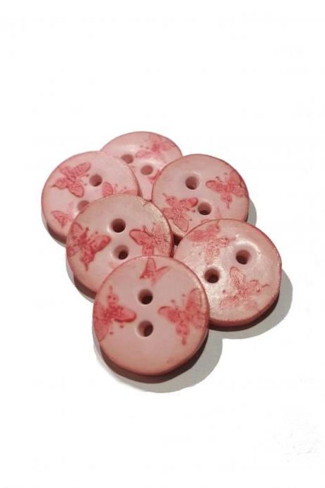 Poylmer Clay Button - Pink Butterfly - 2cm (0,8 Inch)