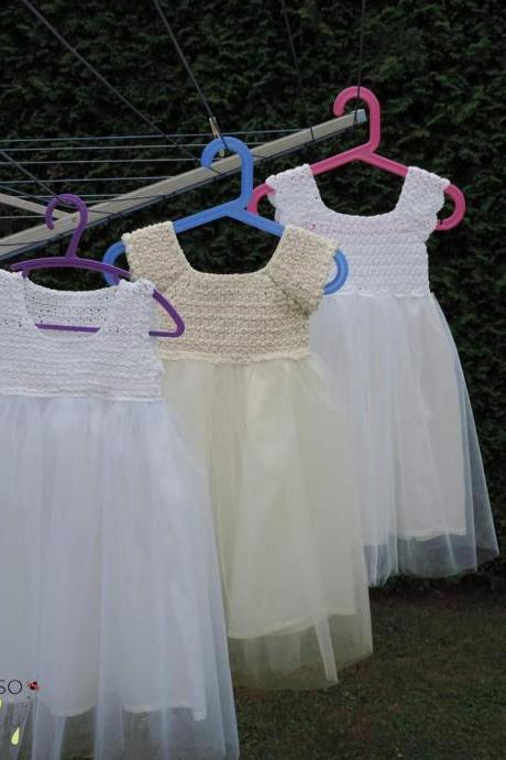 White Crochet Tutu For Baby Girl&amp;amp;#039;s, Christening Baby Girl Dress, Handmade Beautiful Tutu Dress, White