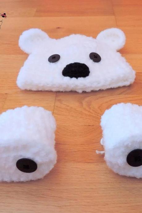 Crocheted set, polar bear, Polar Bear Hat for Toddler, Crochet Toddler Hat, Baby Gift