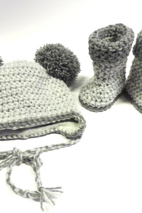 Crocheted set, booties with hat