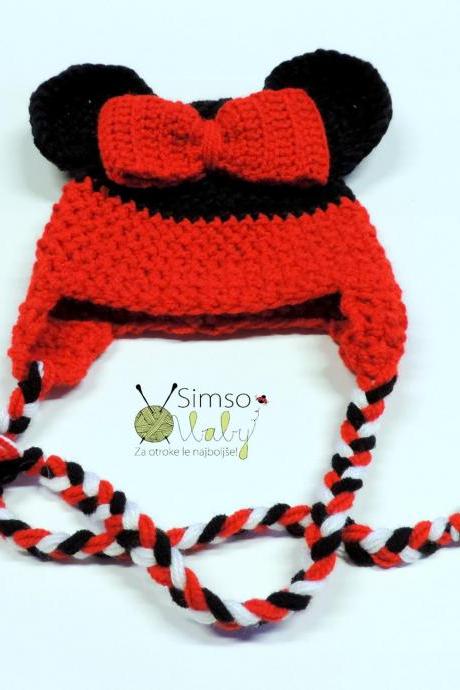 Crochet hat, MiniMouse red hat, MiniMouse costume hat, newborn hat, children costume, Photo prop costume